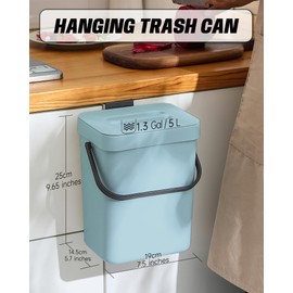 MONGTINGLU 1.3 Gallon Small Trash Can with Lid - Countertop Food Waste Bin, Kitchen Hanging Trash Can for Cabinet Door/Under Sink, Small Garbage Can for Desk, 5L(Subtle Blue)