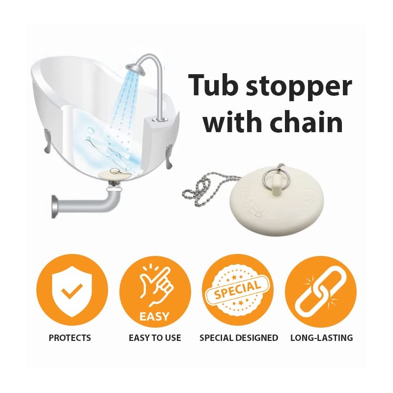 Gadgetime USA - Tub Stopper with Chain - Rubber Drain
