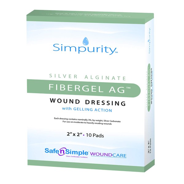 Simpurity Silver Alginate Fibergel AG Wound Dressing with Gelling Action,