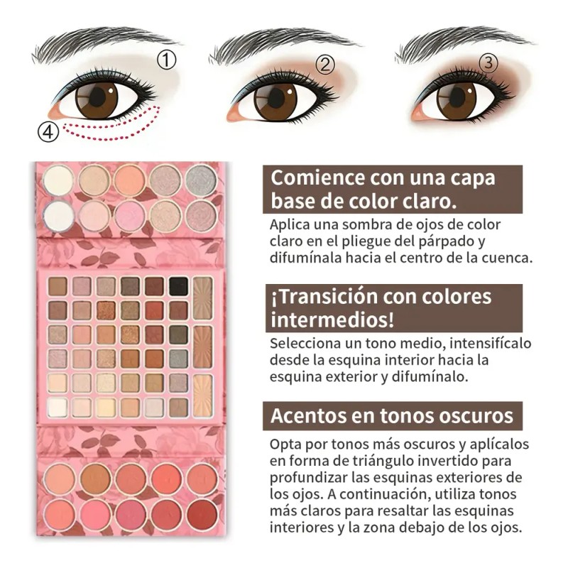 Paleta De Maquillaje De 68 Pcs Con Labial De Larga