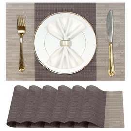 RISVOWO Washable Place Mats Set of 6 Wipe Clean Place Mats Heat Insulation Waterproof PVC Place Mat Non-Slip Table Mat for Kitchen, Home, Restaurant, Dining Table (30 x 45 cm, Brown)