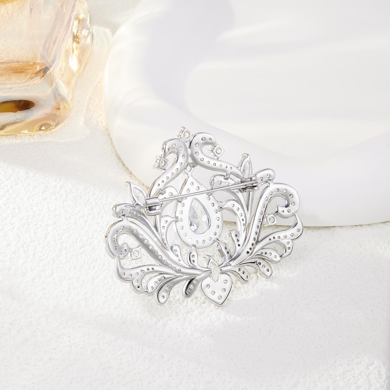 QUKE Silver Plated Brooches Pins for Women Cubic Zirconia Crystal