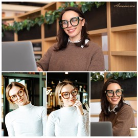 AMOMOMA Oversized Cat Eye Reading Glasses for Women, 1.75 Blue Light Big Frame Spring Hinge Readers AM6087C3