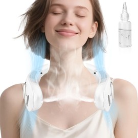KJXIC Neck Fans That Blow Cold Air,Folding Cooling Fans with LED Display&5 Speeds,Indoor Outdoor Hanging Bladeless Battery Powered Neck Cooler for Women Men Kids White