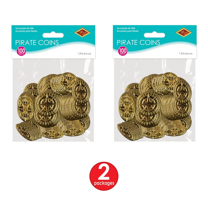 Beistle Plastic Pirate Coins 200 Piece, 1.5", Gold
