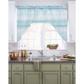 Gradient Aqua Blue Swag Valances for Windows,Modern Solid Swag Kitchen Curtain Valances,Rod Pocket Rustic Minimalist Pastel Country Small Window Curtain for Cafe Bathroom Bedroom Drape 56"x36"