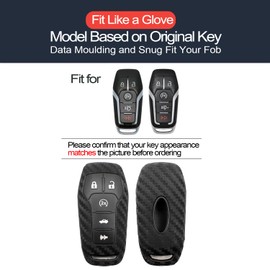 INFIPAR 2pcs Compatible with Ford Edge Fusion Explorer Mustang F-150 F-250 F-350 F-450 Super Duty Expedition Lincoln MKC MKX MKZ Nautilus Silicone Key Fob Cover Case Keychain Holder Carbon Fiber Looks
