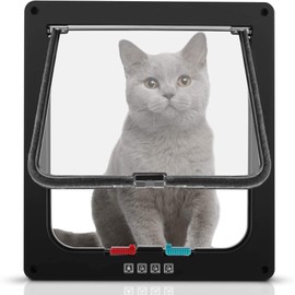 Pets Landing Black Magnetic 4 Way Locking Cat Flap Door, Large (Outer Size 9.84" x 9.25") Cat Door for Interior Door, Quiet & Easy Installation Pet Flap Door for Cats, Kitties and Doggy