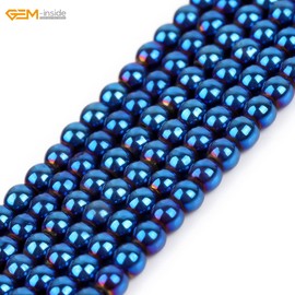 GEM-Inside Natural 4mm Blue Metallic Coated Magnetic Hematite Round Gemstone Semi Precious Loose Beads for Jewellery Making 15''