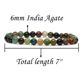 Natural India Agate Gemstone 6mm Round Beads Stretch Bracelet 7" Unisex