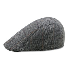 Dinghaole Flat top hat Men's Autumn and Winter British Warm Forward Cap Herringbone Pattern Woven hat Outdoor Leisure Retro Cap Grey