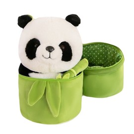 Stuffed Animal Bamboo Plush Toy Vivid Expression Bright Big Eyes Bear Plushies Animal Doll with Bamboo Tube