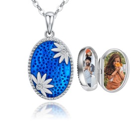 Midir&Etain Oval Daisy Locket Necklace That Holds 2 Pictures for Women Girls 18K Gold Over Silver Locket Necklace to Keep Someone Near to You
