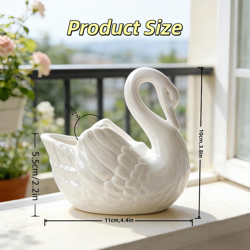 White Ceramic Swan Planter 4.4in (2 Pack) Succulent Small Plant