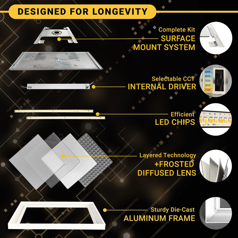 NUWATT 1x2 FT LED Flat Panel, 5CCT 2700K/3000K/3500K/4000K/5000K Selectable, 2000LM,