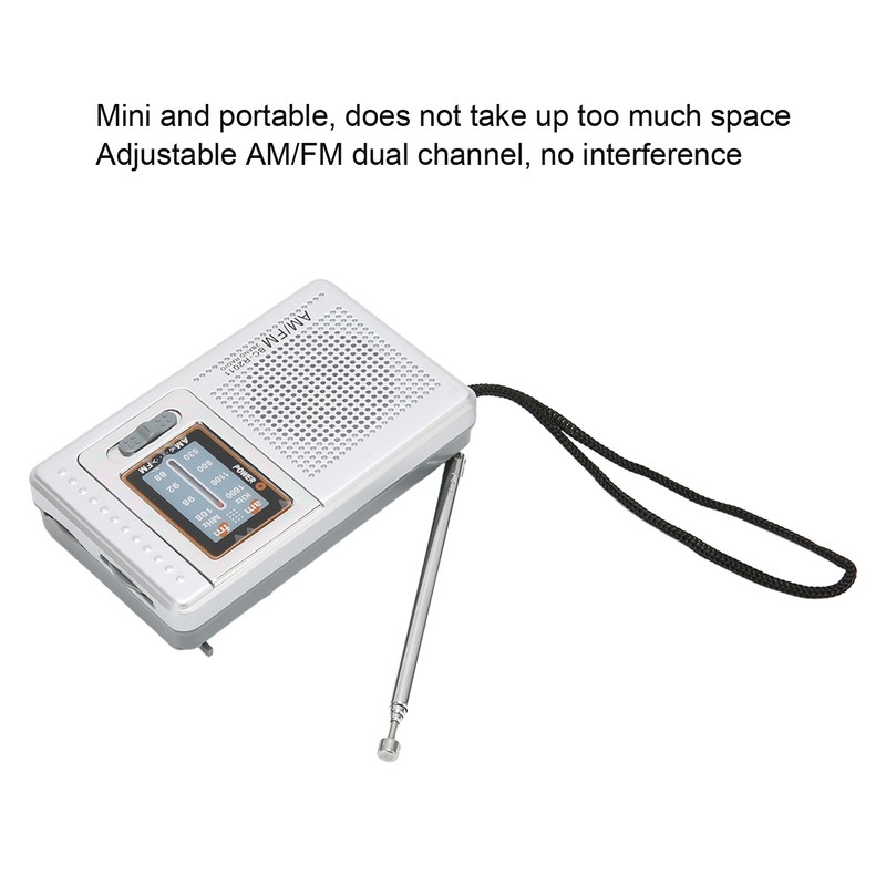 Portable Pocket Radio AM/FM Classic Elegant Design Silver Grey Battery