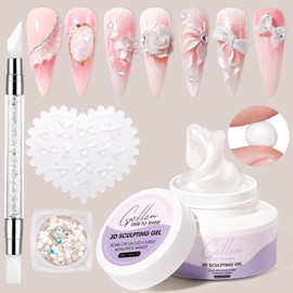 Gellen White 3D Nail Gel Sculpting Gel 30g – UV Cured Non-Sticky Nail Art Gel for 3D Sculpting & Molding, Includes Dual Silicone Carving Pen & Mold