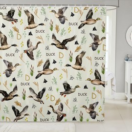 Feelyou Mallard Duck Shower Curtain Hunting and Fishing Bath Curtain Green Duck Bathroom Shower Curtain Set Wild Animal Kids Bathroom Accessories 72"x72"