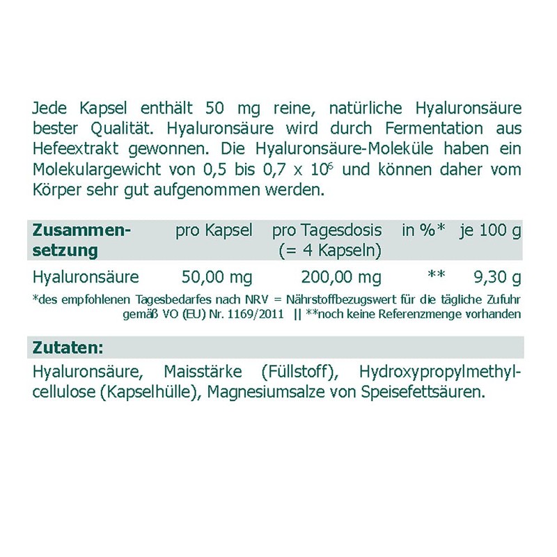 Hyaluronsäure 50 mg Kapseln 90 Stk. vegan