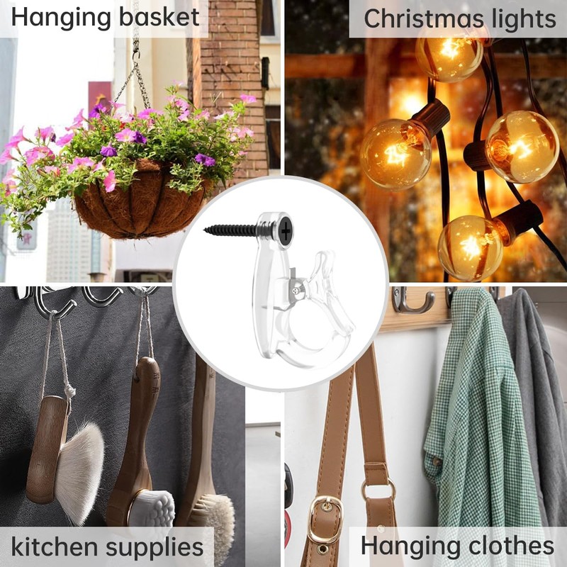 GEZIDEA Light Hanger Hooks, Screw-in Hooks for Hanging String Lights,