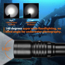 ORCATORCH D530V 1200 lúmenes Luz de video de buceo de 140 grados de ángulo de haz súper amplio, bajo el agua 150 metros IP68 luz de fotografía impermeable con indicador de alimentación de batería y rótula