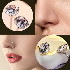 Carperton Nose Rings Studs L Nose Studs Screw Nose Rings 18g 20g 22g 14K Gold Bone Nose Studs for Women Titanium Steel, Titanium, cubic zirconia