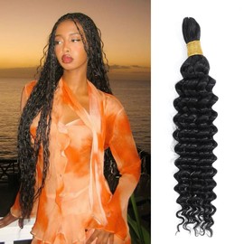 Deep Wave Bulk Human Hair 22 Inch 50g/1Bundle No Weft Human Hair Extensions For Braiding 12A Curly Human Braiding Hair Wet And Wavy Deep Bulk Human Hair Braiding Hair Natural Black
