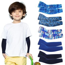 Mlurcu Baseball Arm Sleeves for Kids 5 Pairs UV Sun Protection Sleeves Cooling Sleeves to Cover Arms Compression Sleeve Basketball Football Arm Sleeves for Boys Girls Outdoor Sports Arm Sleeves