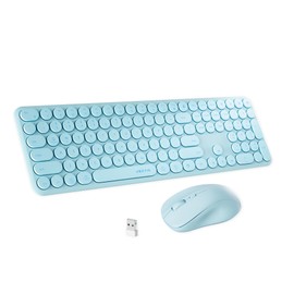 FCPLU x UBOTIE Wireless Keyboard and Mouse Combo with 110 Round Keycaps, Power Switch, and Scissor-Switch Typing Feel – Ideal for Office Use(Blue)