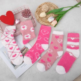 Loritta 5 Pairs Womens Fuzzy Socks Winter Warm Cozy Fluffy Super Soft Slipper Socks,Pink Heart