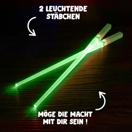 SithSticks® 2 Luminous Green Sticks | LED Light Saber Sticks | Washable Reusable Cutlery Children & Adults | Chinese & Japanese Kitchen | 100% Spa | OriginalCorner®