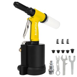 FICHFOYE Heavy Duty Pneumatic Rivet Gun, 4000lbf Rivet Gun Set- 3/32", 1/8", 5/32", 3/16", 1/4" Air Riveter with NPT 1/4 inch for Automotive, Construction, Manufacturing Industries,Yellow