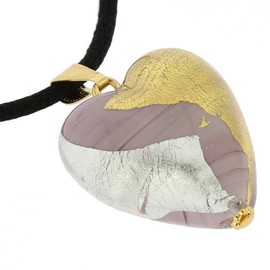 GlassOfVenice Murano Glass Heart Pendant - Purple Gold and Silver