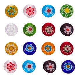 KitBeads 80Pcs 10mm Millefiori Lampwork Glass Beads Flat Round Spacer Beads for Jewelry Making and DIY Craft