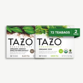 Tazo Tea Bags Bundle – Organic Zen Green Tea & Awake English Breakfast Black Tea, 36 Tea Bags Each (72 Total), Bold & Smooth Flavor, Premium Black & Green Tea Selection.