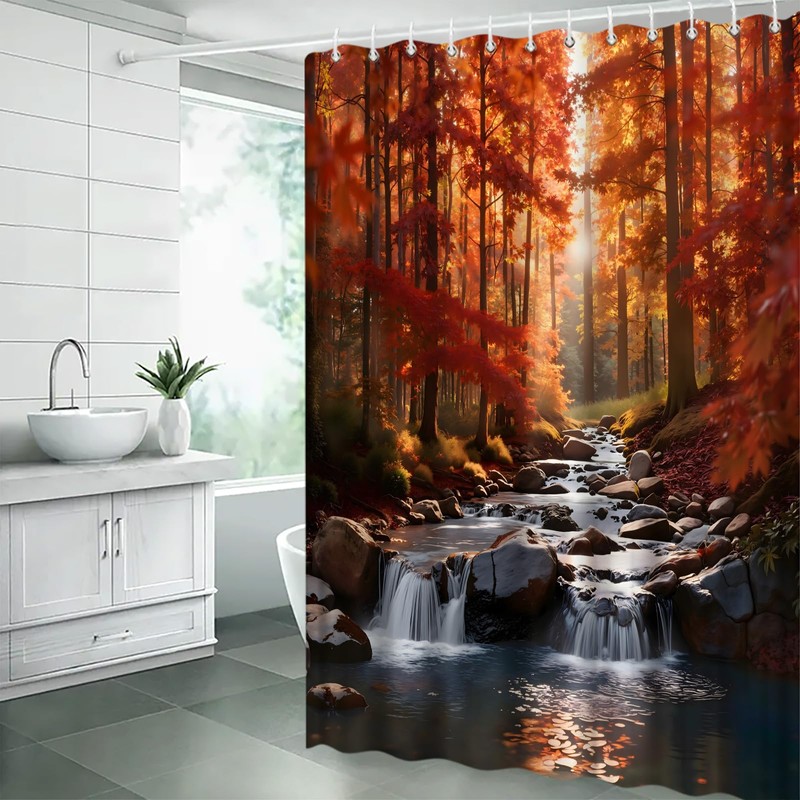 GCTNBJL Fall Forest Waterfall Shower Curtain for Bathroom,70x70(WxH) Inches