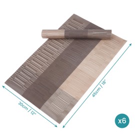 Belle Vous 6-Piece Place Mats in Khaki & Brown - PVC Place Mats Washable, Non-Slip, Tear-Resistant - Easy to Clean, Heat Resistant & Waterproof Coasters Plates for Restaurant/Hotel