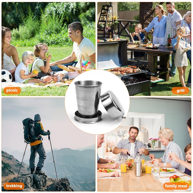 Folding Cup, Pack of 2 Stainless Steel Foldable Cups, 75