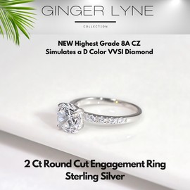 Round CZ Engagement Rings for Women by Ginger Lyne |2 Ct Faux Diamond Ring | 925 Sterling Silver Plated with 14K White Gold Wedding Rings for Women | Travel Promise Rings for Her Size 7