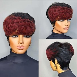 VRZ Short Curly Pixie Cut Wig Human Hair Short Wigs for Black Women pixie cut wigs human hair Short Human Hair Pixie Cut Glueless Wig Short Wigs Natural Curly with Brown R1B/99J