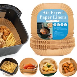 100PCS Natural Food Grade Non-Stick Air Fryer Parchment Paper Liners - Oil-Proof, Disposable Baking Liners for Easy Cleanup (Square, 20 CM)