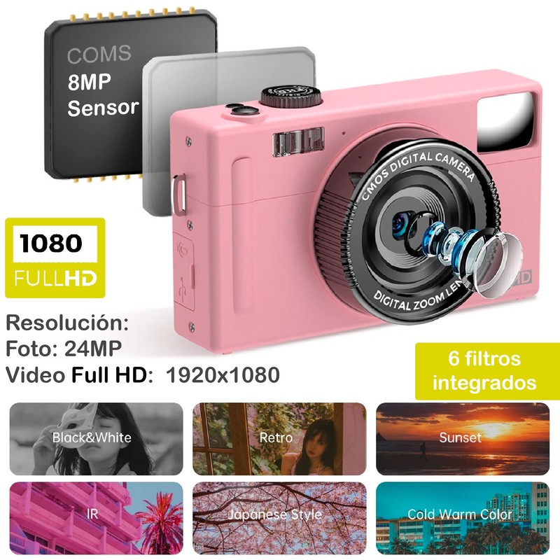 VAK Cámara Digital CDR1 LCD 3' 24mp Video Efectos pc