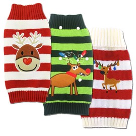 Mikayoo pet Sweater for Small Dog/cat,Ugly Sweater,Color Horizontal Stripes,Christmas Holiday Xmas, Elk Series, Reindeer Series,with Lights and Snowball(XS)