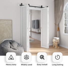 EaseLife EaseLife 60" Bi-Folding Sliding Barn Door Hardware Track Kit for 4 Closet Door,Top Mount Roller,Heavy Duty,Slide Smoothly Quietly,Easy Install,Black,No Door (Track Length 64" for Four 15" Wide Door)