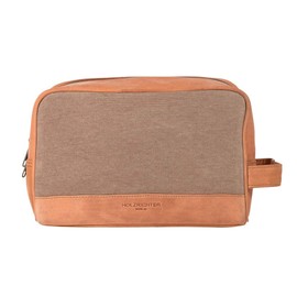 HOLZRICHTER Berlin Toiletry Bag (L) - Large Premium Leather Toiletry Bag, Camel Beige