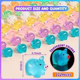 SYWHXY 56PCS Luminous Mini Resin Pigs Cute Mini Figures Glow in The Dark, Tiny Pigs Miniature Charms Ornament for Garden Landscape Plant Dollhouses Birthday Decor (7 Colors)