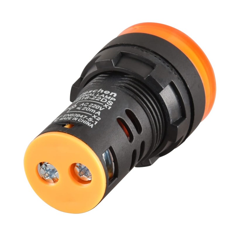 Heschen 22mm LED Indicator Pilot Light, AD16-22D/S, 220VAC 20mA, Yellow
