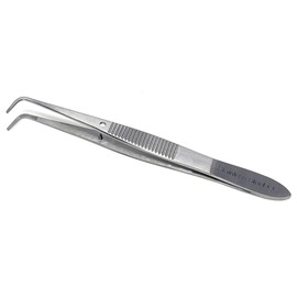 IRIS EYE Stainless Steel Tweezers Multipurpose Lab Forceps 4" Long Comes with Fine Serrated or 1x2 Teeth Jaws, Straight and Curved Tips (Serrated - Full Curve)
