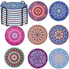 Mandala Coasters 8 Pack Ceramic Round Drink Coasters with Holder