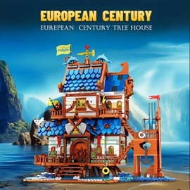 Reobrix Medieval Fishing Store Lighting Building Block Sets for Adults, Collectible Architecture Display or Home Office Decor, Creative Construction Building Kits 66007, Gifts for Adults, Teens 14+